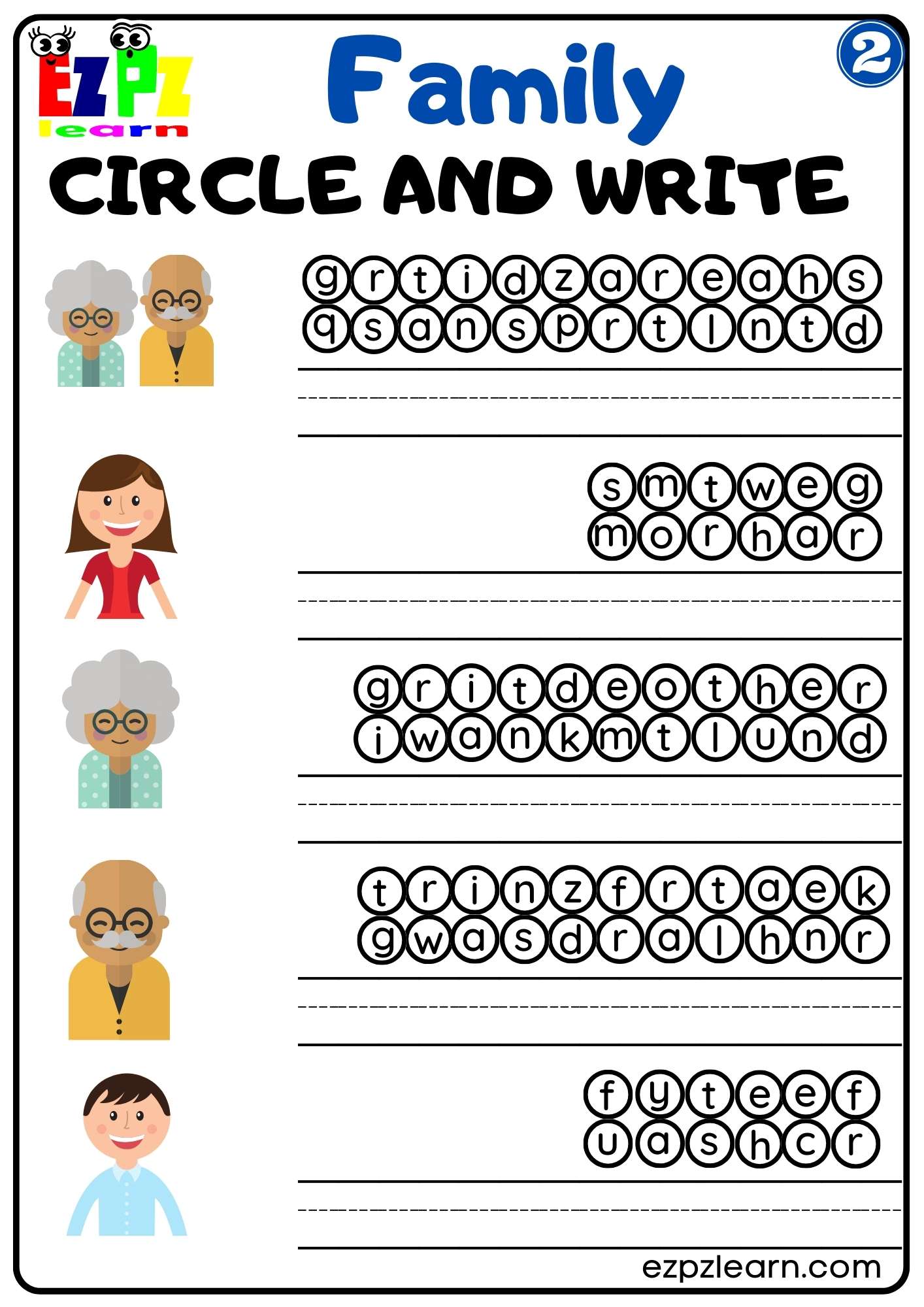 Circle and Write Activity Family Vocabulary For K5 Students Parents and Teachers Free G2